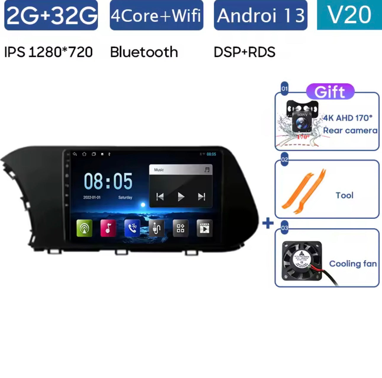 Autoradio Android Hyundai i20 – Navigation GPS, CarPlay & Performance Premium