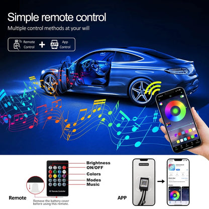 Kit fibre optique LED intérieur voiture RGB APP + commande