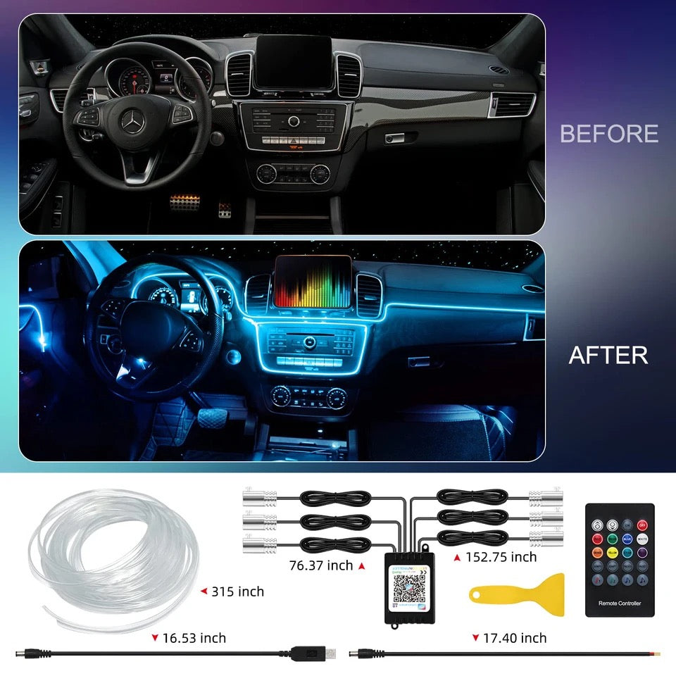 Kit fibre optique LED intérieur voiture RGB APP + commande