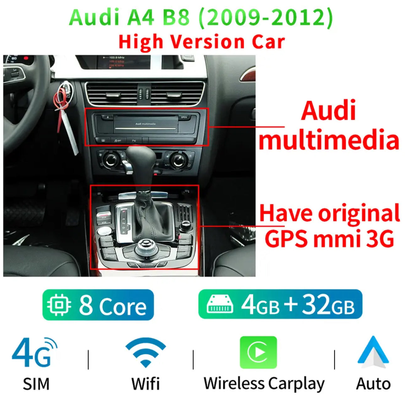 Autoradio androïde tactile Audi A4